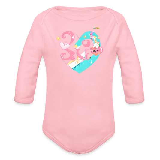 Cute Spreading Love Graphic Baby Organic long Sleeve Baby Bodysuit-mybrightsideclothing.com - light pink