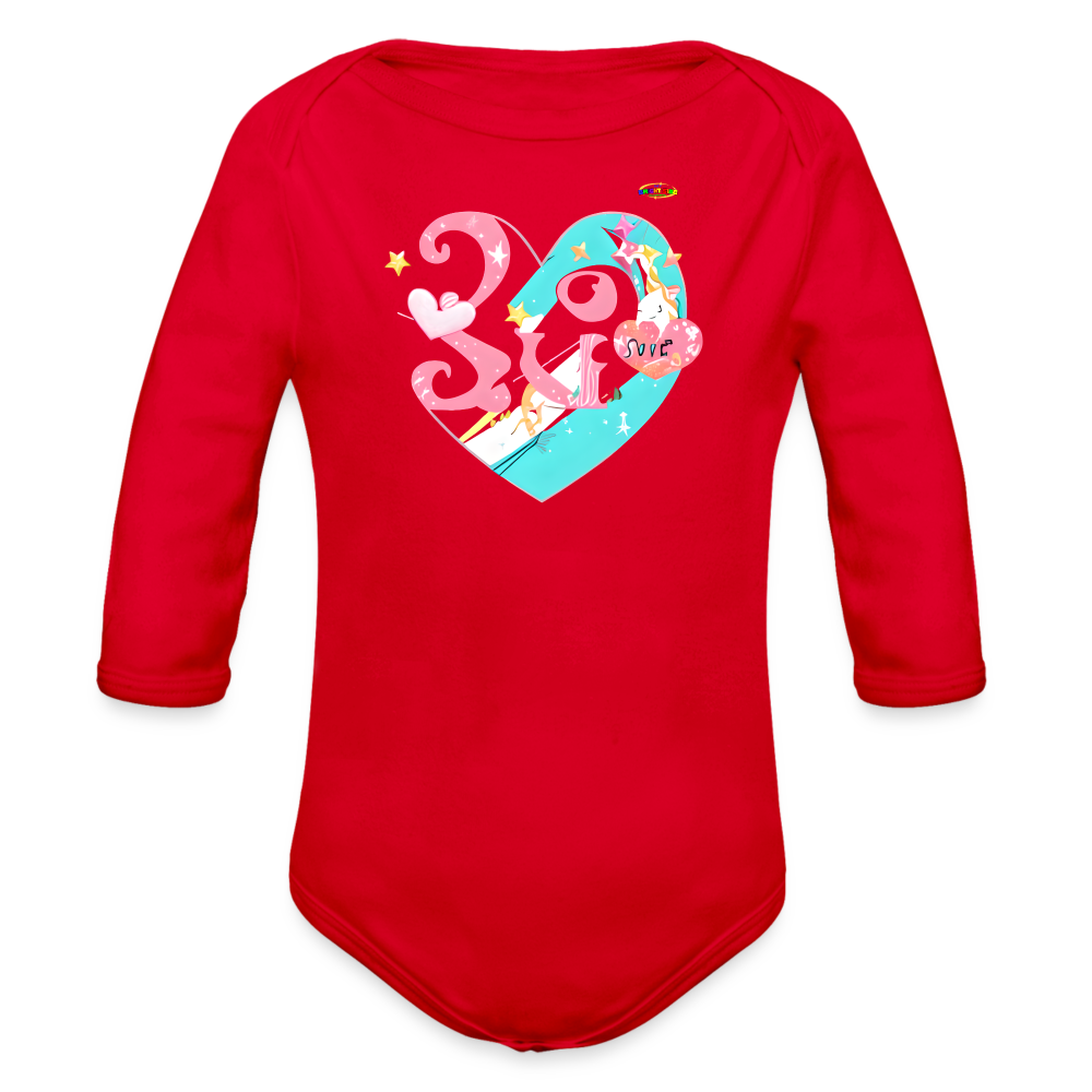 Cute Spreading Love Graphic Baby Organic long Sleeve Baby Bodysuit-mybrightsideclothing.com - red