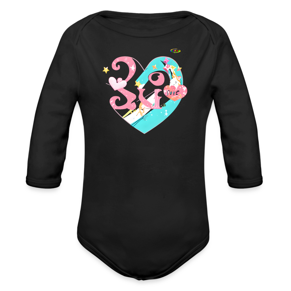 Cute Spreading Love Graphic Baby Organic long Sleeve Baby Bodysuit-mybrightsideclothing.com - black