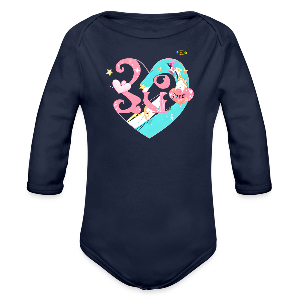 Cute Spreading Love Graphic Baby Organic long Sleeve Baby Bodysuit-mybrightsideclothing.com - dark navy