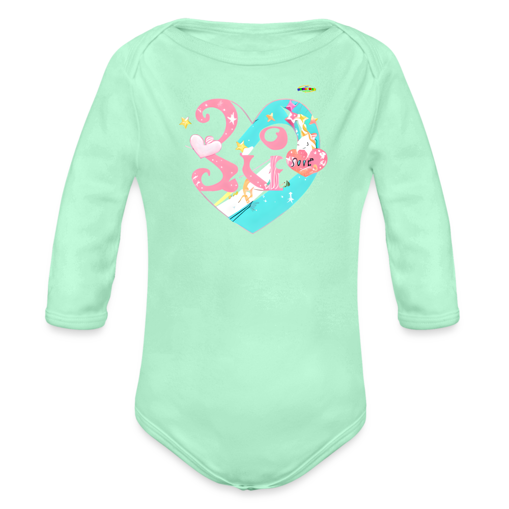 Cute Spreading Love Graphic Baby Organic long Sleeve Baby Bodysuit-mybrightsideclothing.com - light mint