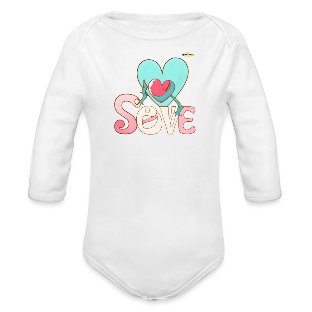 Cute Spreading Love Graphic Baby Organic long Sleeve Baby Bodysuit-mybrightsideclothing.com - white