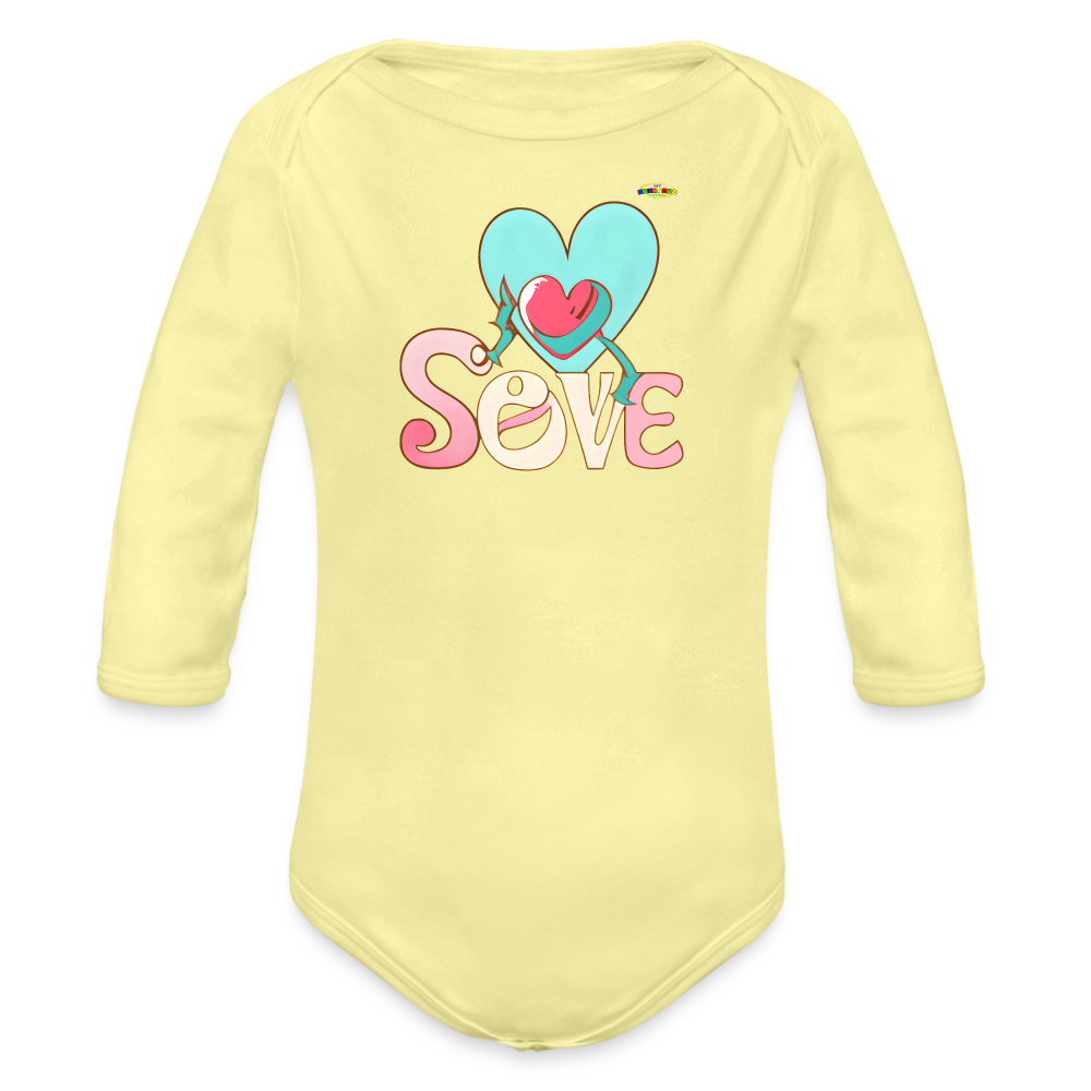 Cute Spreading Love Graphic Baby Organic long Sleeve Baby Bodysuit-mybrightsideclothing.com - washed yellow