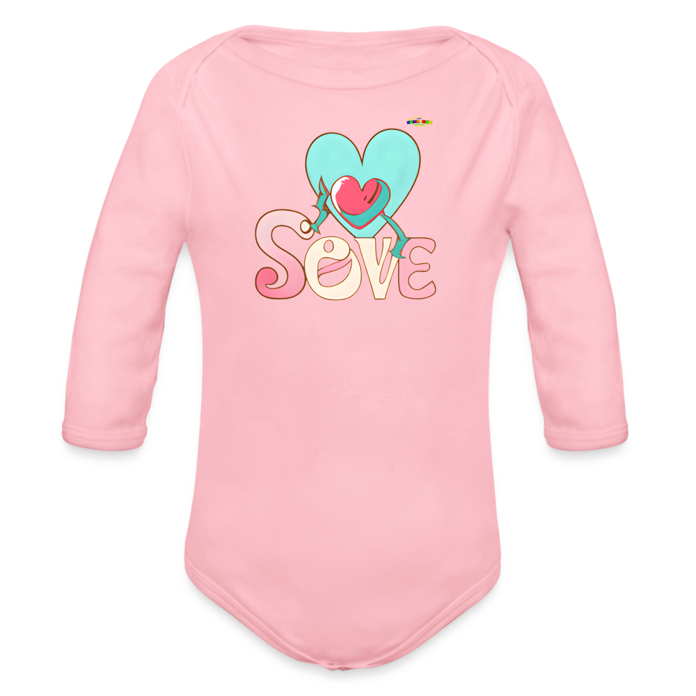 Cute Spreading Love Graphic Baby Organic long Sleeve Baby Bodysuit-mybrightsideclothing.com - light pink