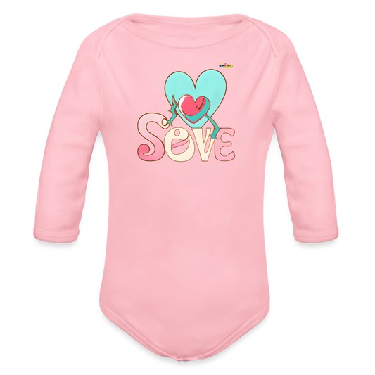 Cute Spreading Love Graphic Baby Organic long Sleeve Baby Bodysuit-mybrightsideclothing.com - light pink