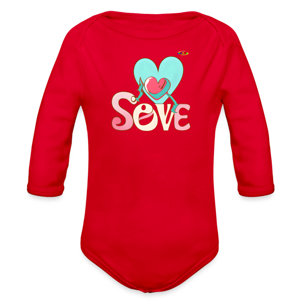 Cute Spreading Love Graphic Baby Organic long Sleeve Baby Bodysuit-mybrightsideclothing.com - red