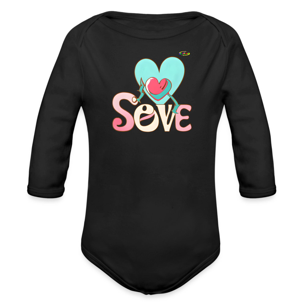 Cute Spreading Love Graphic Baby Organic long Sleeve Baby Bodysuit-mybrightsideclothing.com - black