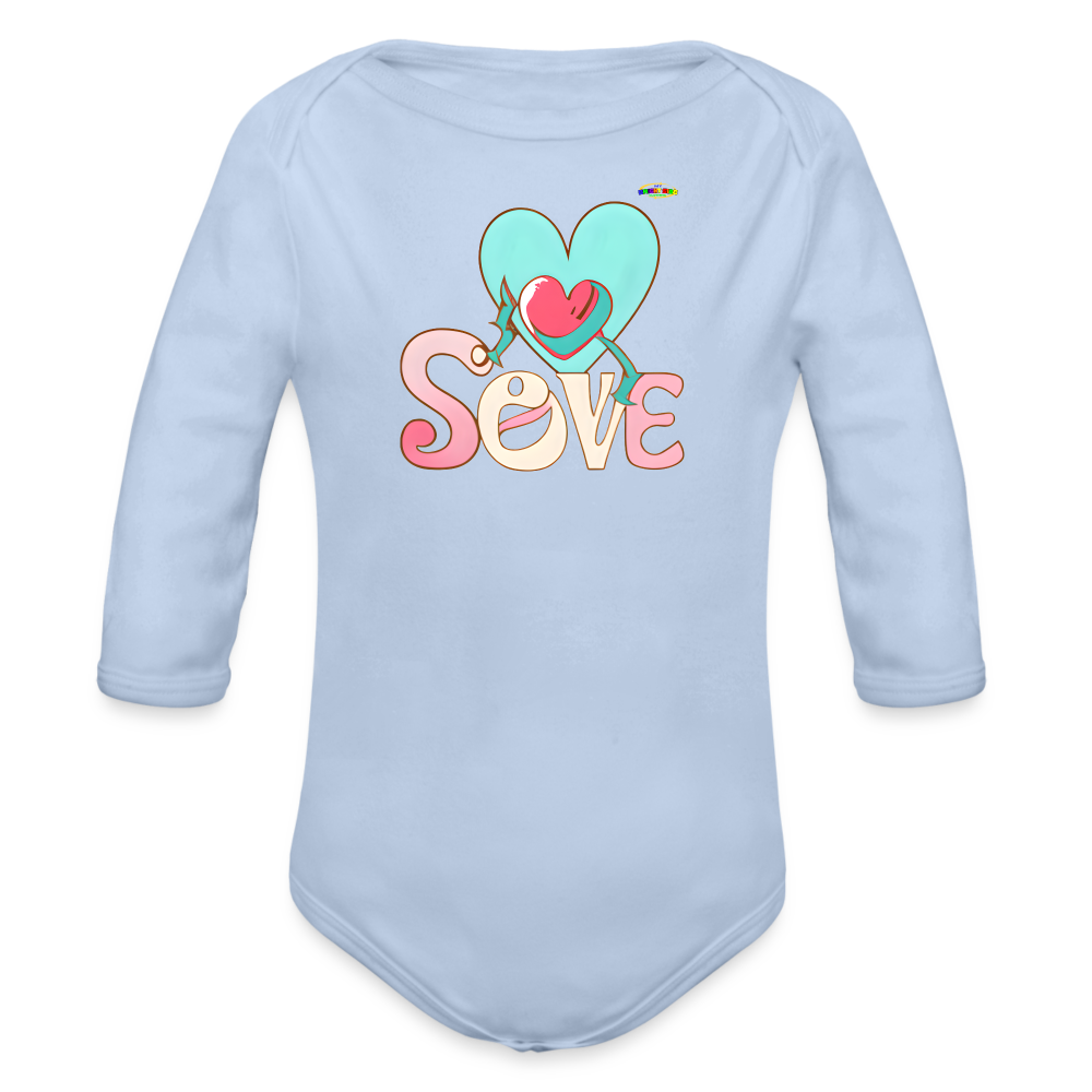 Cute Spreading Love Graphic Baby Organic long Sleeve Baby Bodysuit-mybrightsideclothing.com - sky