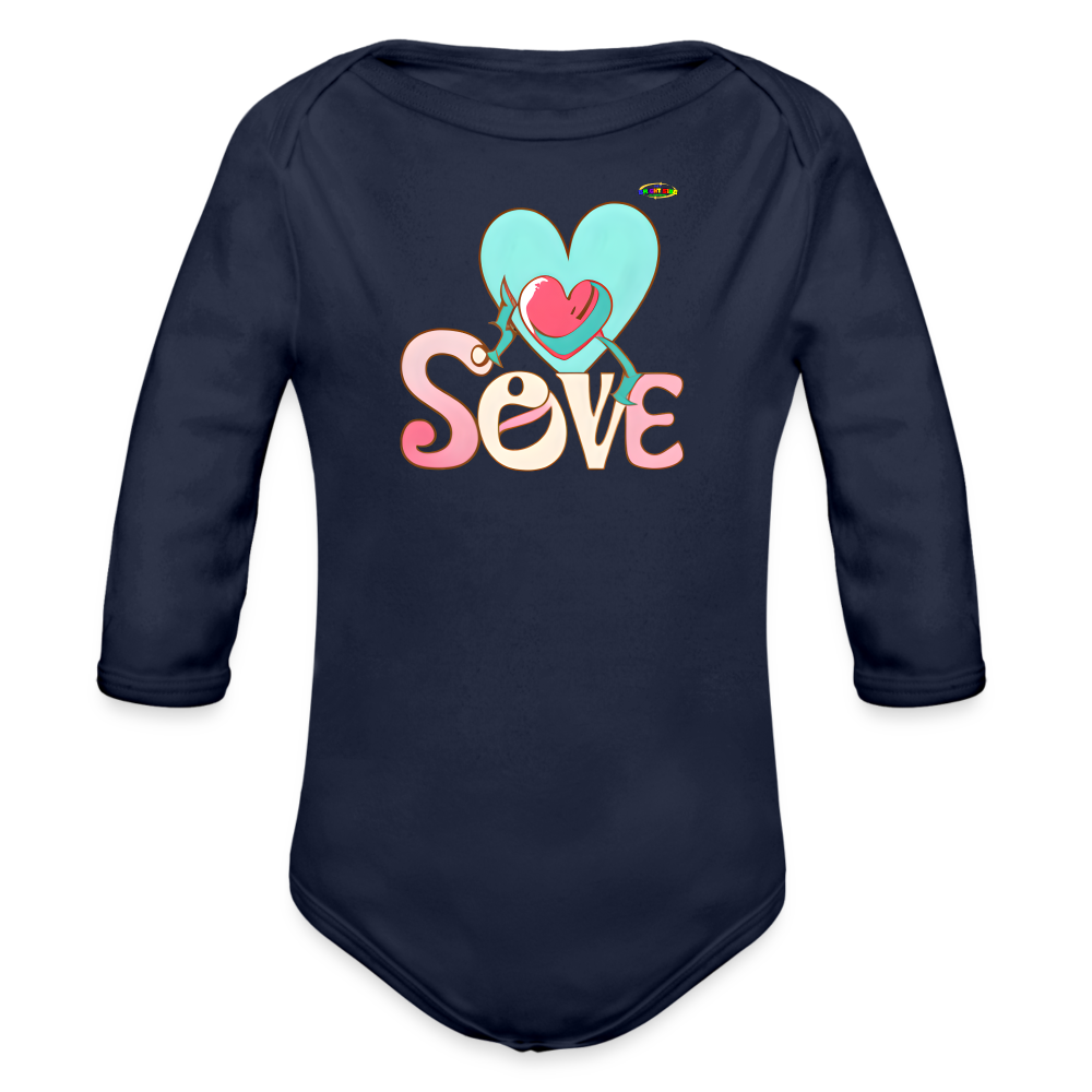 Cute Spreading Love Graphic Baby Organic long Sleeve Baby Bodysuit-mybrightsideclothing.com - dark navy