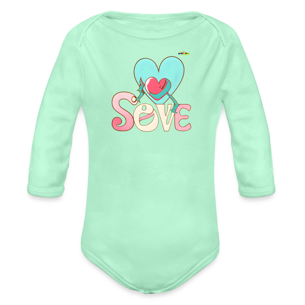 Cute Spreading Love Graphic Baby Organic long Sleeve Baby Bodysuit-mybrightsideclothing.com - light mint