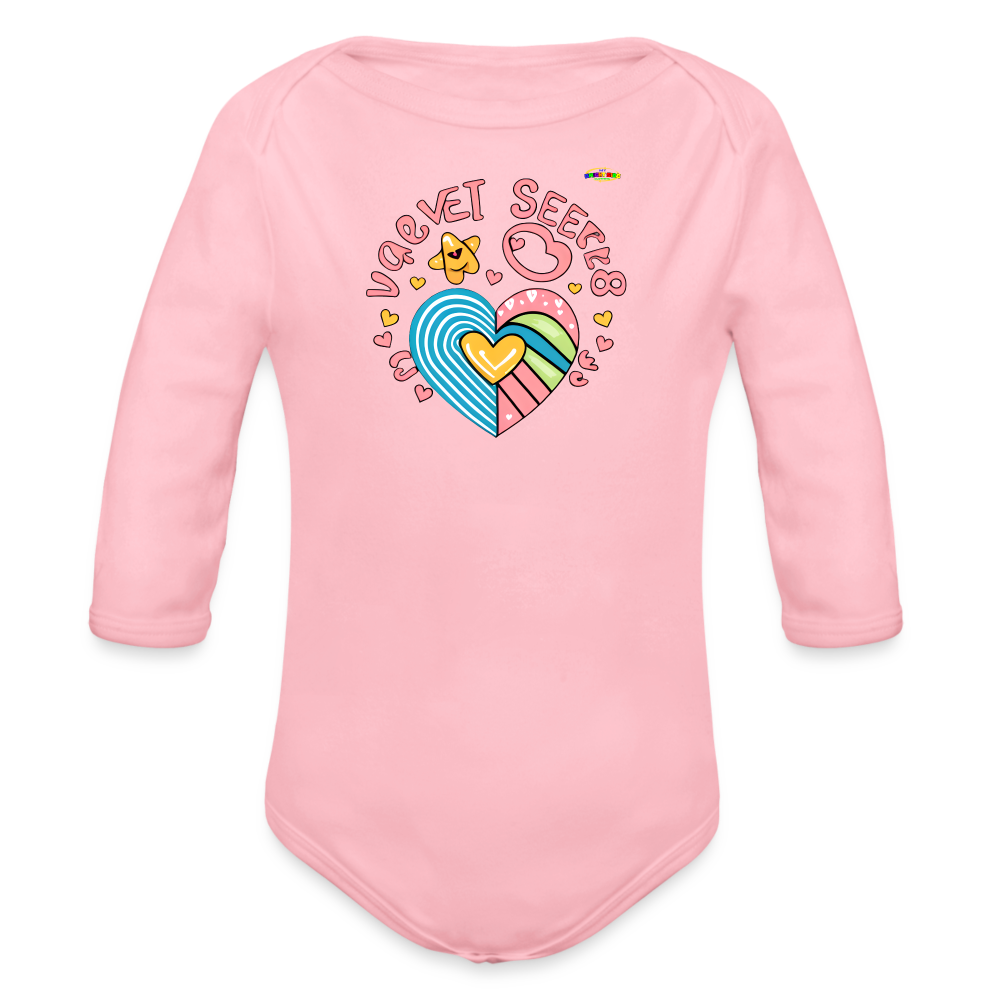 Cute Spreading Love Graphic Baby Organic long Sleeve Baby Bodysuit-mybrightsideclothing.com - light pink