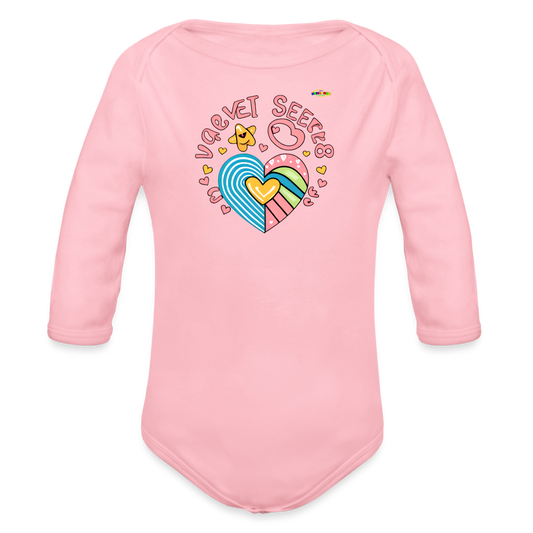 Cute Spreading Love Graphic Baby Organic long Sleeve Baby Bodysuit-mybrightsideclothing.com - light pink