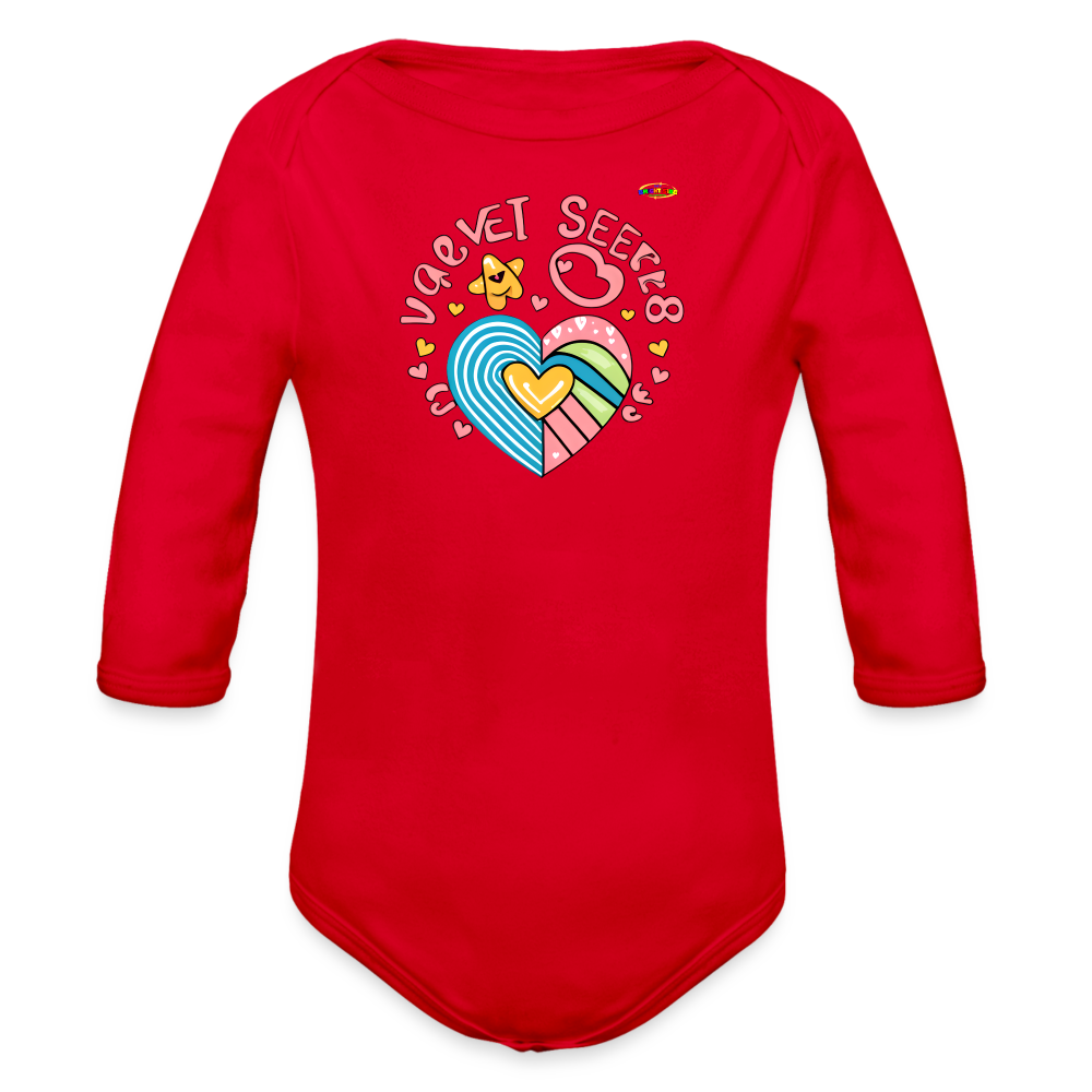 Cute Spreading Love Graphic Baby Organic long Sleeve Baby Bodysuit-mybrightsideclothing.com - red