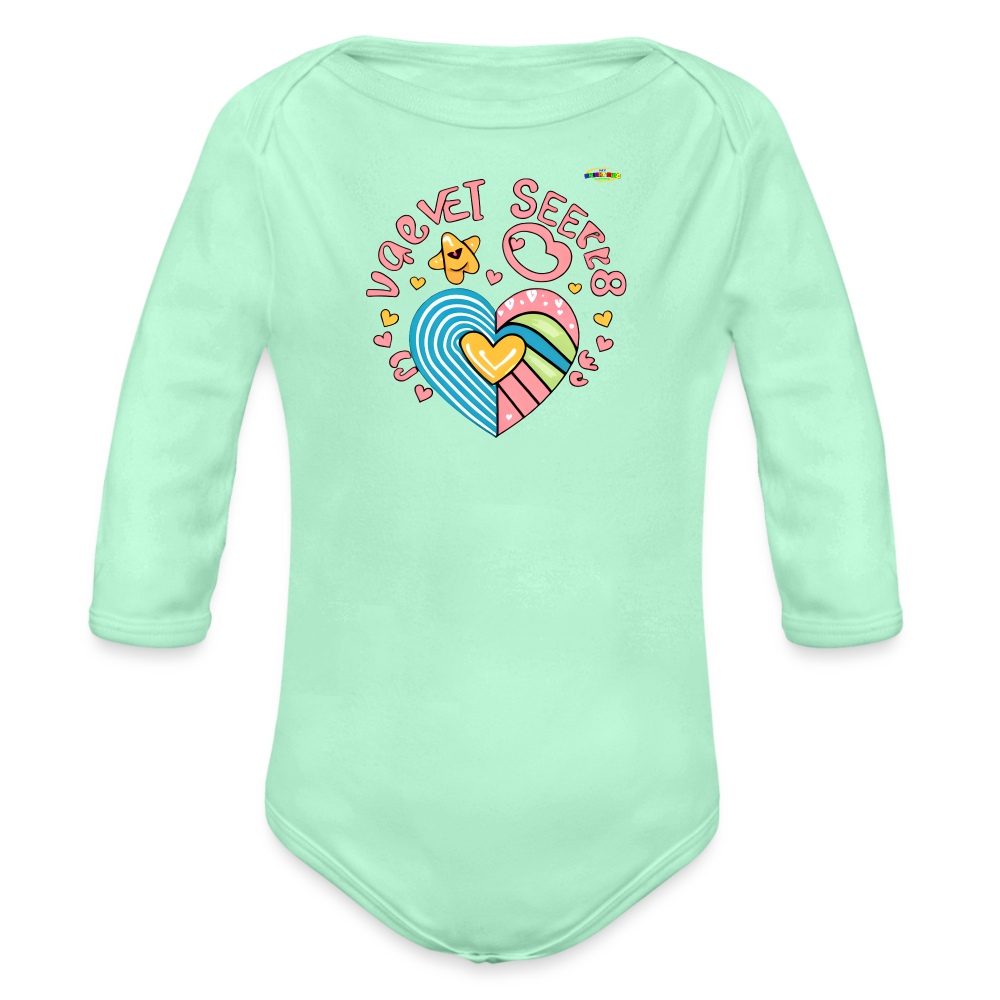 Cute Spreading Love Graphic Baby Organic long Sleeve Baby Bodysuit-mybrightsideclothing.com - light mint