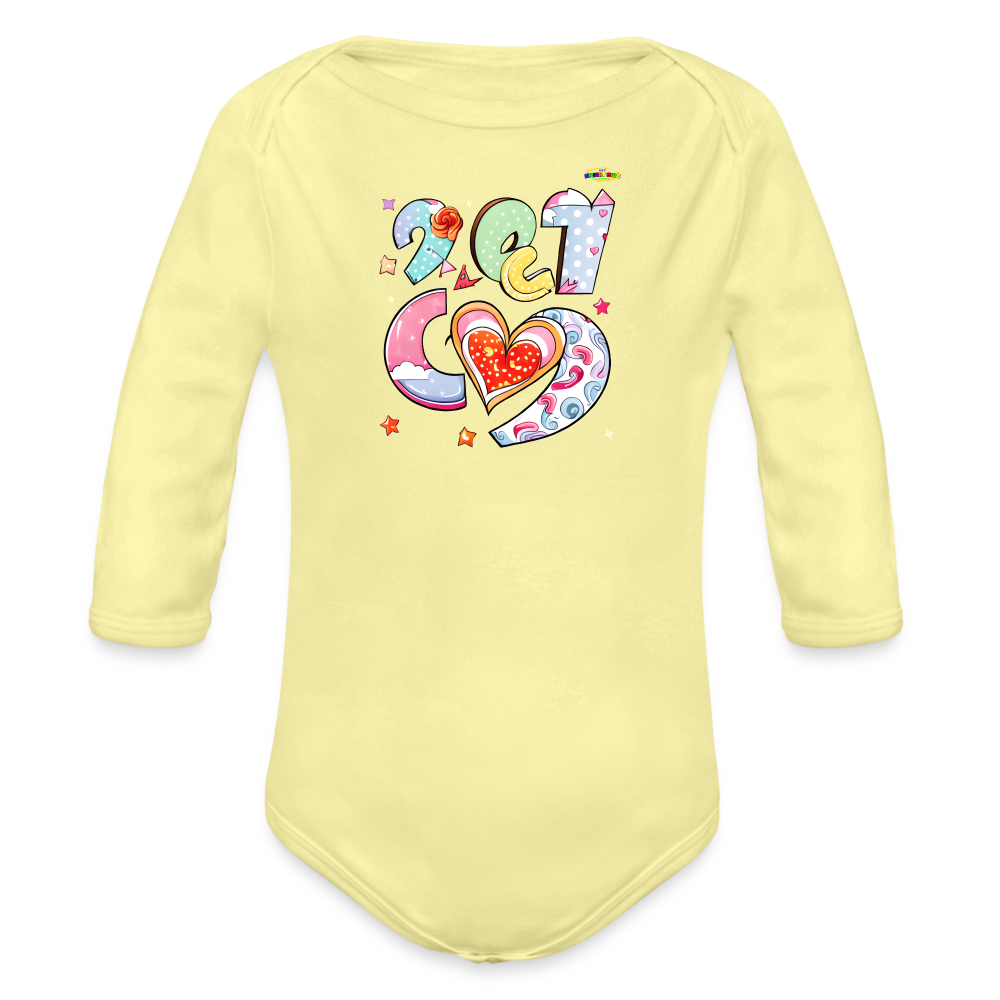 Spreading Love Graphic Baby Organic long Sleeve Baby Bodysuit-mybrightsideclothing.com - washed yellow