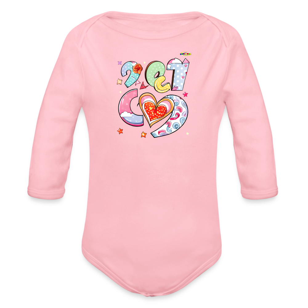 Spreading Love Graphic Baby Organic long Sleeve Baby Bodysuit-mybrightsideclothing.com - light pink