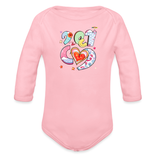 Spreading Love Graphic Baby Organic long Sleeve Baby Bodysuit-mybrightsideclothing.com - light pink