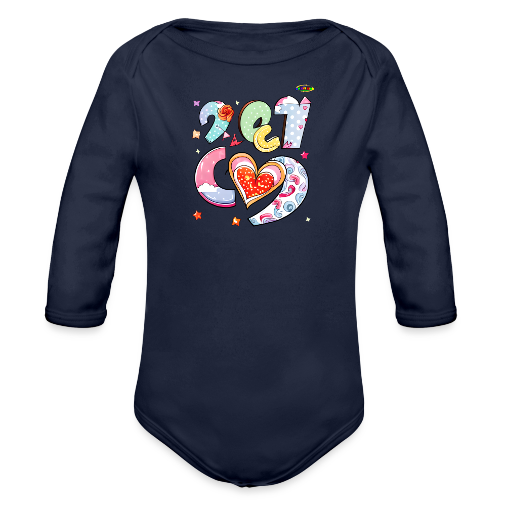 Spreading Love Graphic Baby Organic long Sleeve Baby Bodysuit-mybrightsideclothing.com - dark navy