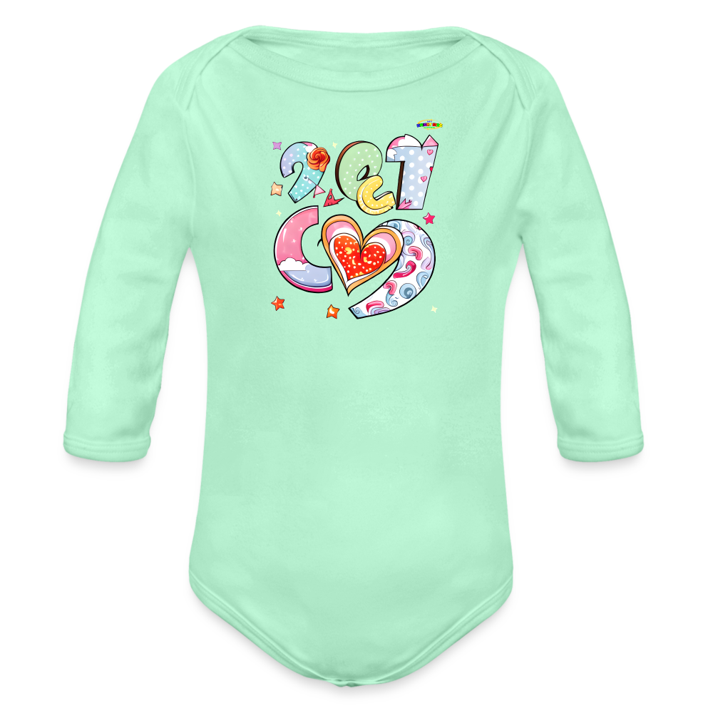 Spreading Love Graphic Baby Organic long Sleeve Baby Bodysuit-mybrightsideclothing.com - light mint