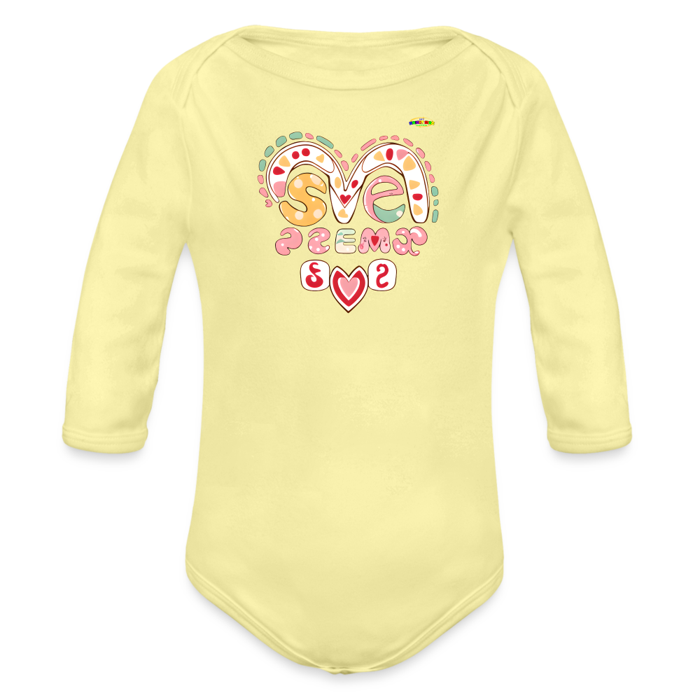 Spreading Love Graphic Baby Organic long Sleeve Baby Bodysuit-mybrightsideclothing.com - washed yellow