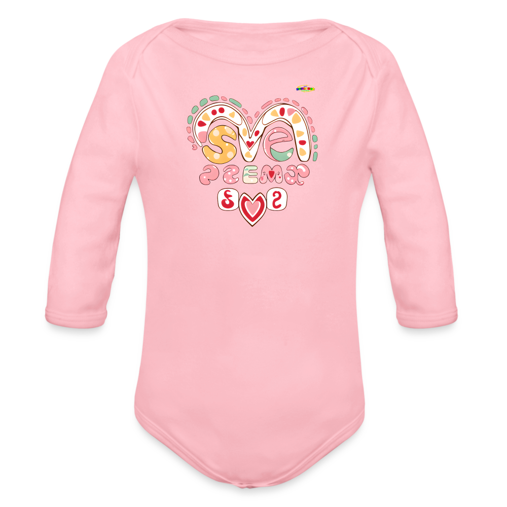 Spreading Love Graphic Baby Organic long Sleeve Baby Bodysuit-mybrightsideclothing.com - light pink