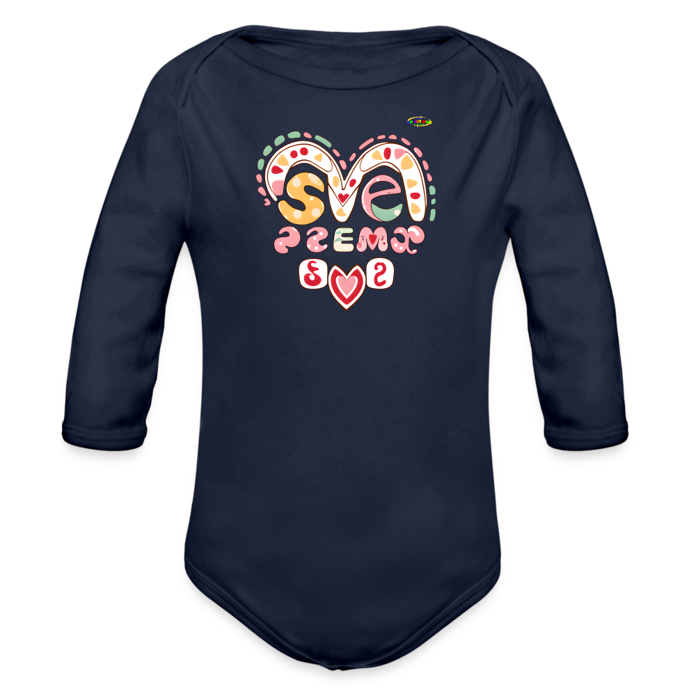 Spreading Love Graphic Baby Organic long Sleeve Baby Bodysuit-mybrightsideclothing.com - dark navy