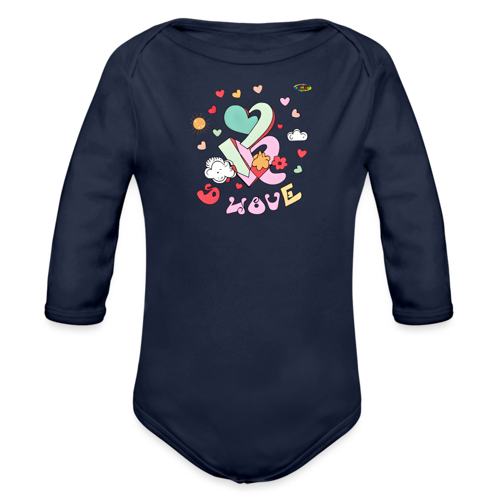 Spreading Love Graphic Baby Organic long Sleeve Baby Bodysuit-mybrightsideclothing.com - dark navy