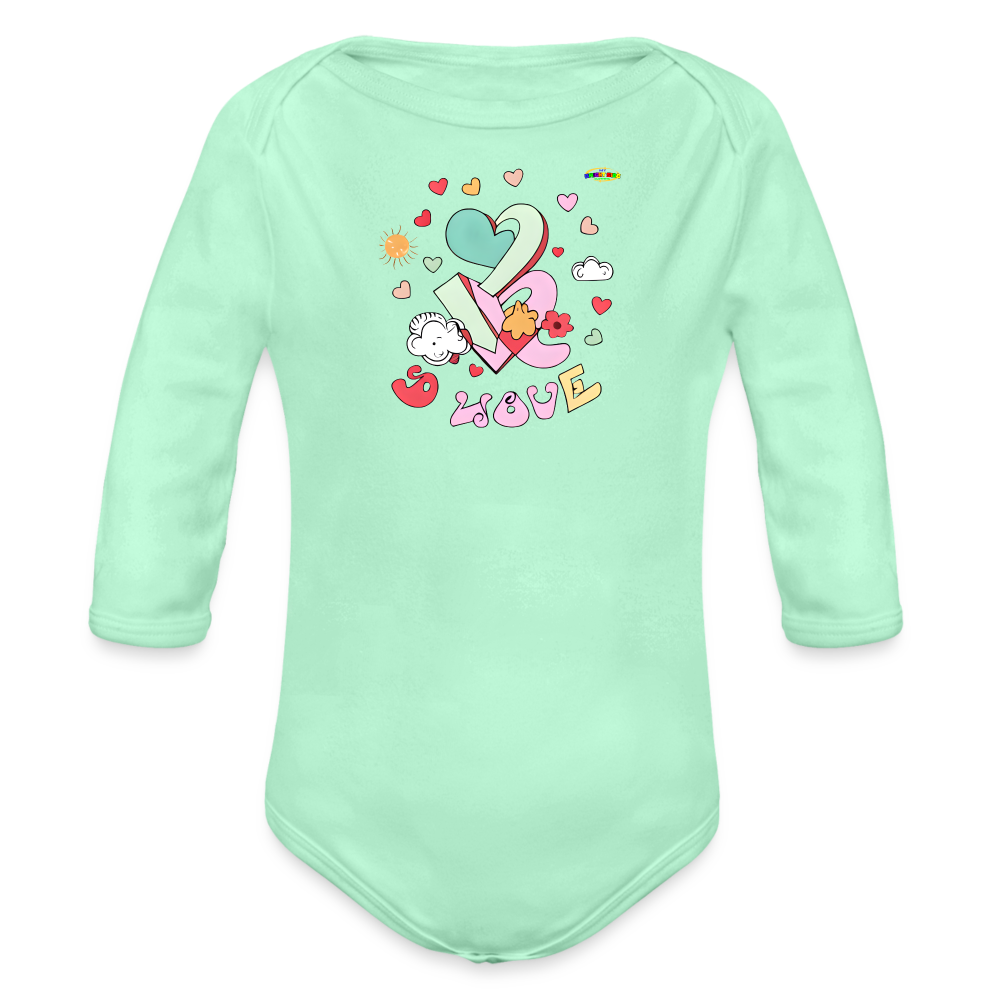 Spreading Love Graphic Baby Organic long Sleeve Baby Bodysuit-mybrightsideclothing.com - light mint