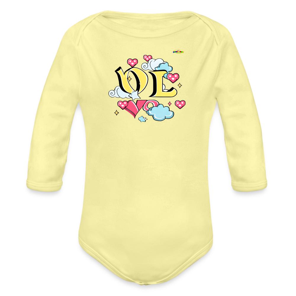 Spreading Love Graphic Baby Organic long Sleeve Baby Bodysuit-mybrightsideclothing.com - washed yellow