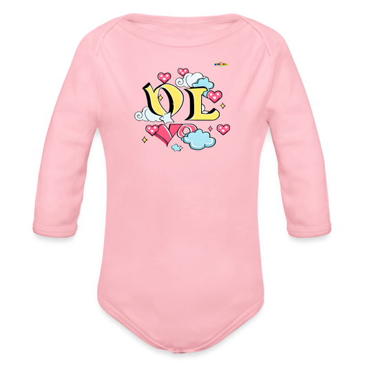 Spreading Love Graphic Baby Organic long Sleeve Baby Bodysuit-mybrightsideclothing.com - light pink