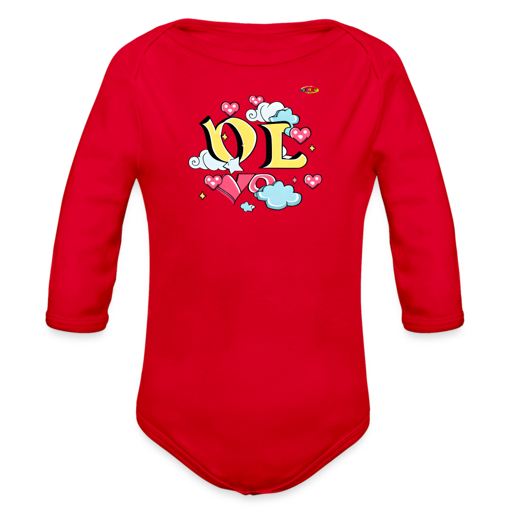 Spreading Love Graphic Baby Organic long Sleeve Baby Bodysuit-mybrightsideclothing.com - red