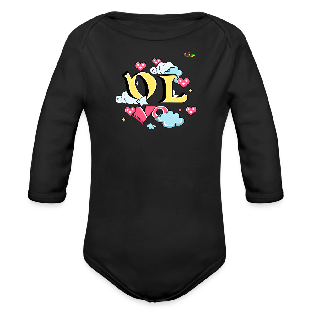 Spreading Love Graphic Baby Organic long Sleeve Baby Bodysuit-mybrightsideclothing.com - black