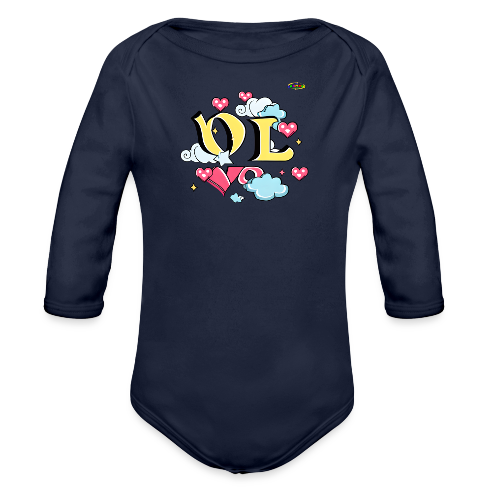 Spreading Love Graphic Baby Organic long Sleeve Baby Bodysuit-mybrightsideclothing.com - dark navy