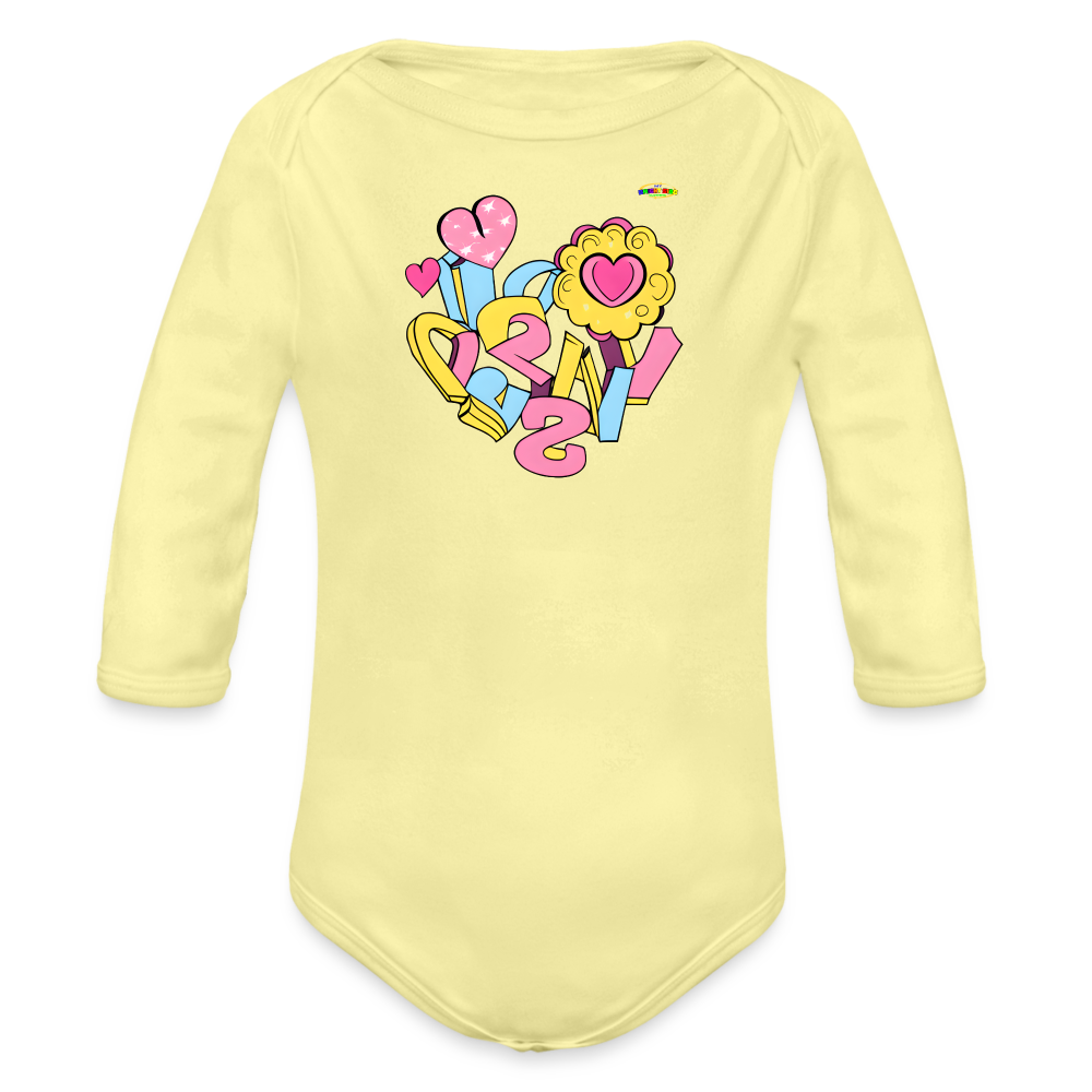 Spreading Love Graphic Baby Organic long Sleeve Baby Bodysuit-mybrightsideclothing.com - washed yellow