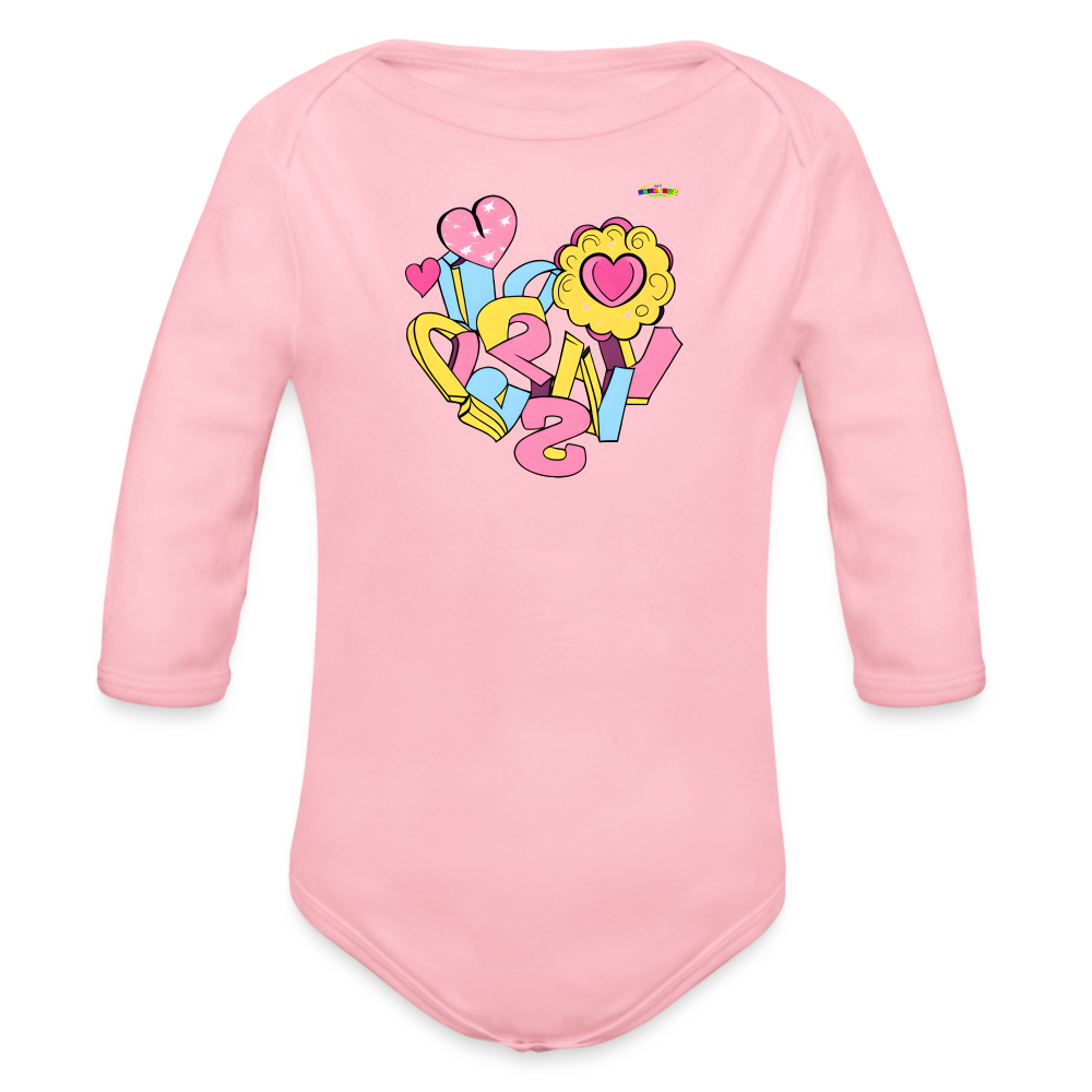 Spreading Love Graphic Baby Organic long Sleeve Baby Bodysuit-mybrightsideclothing.com - light pink