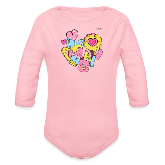 Spreading Love Graphic Baby Organic long Sleeve Baby Bodysuit-mybrightsideclothing.com - light pink