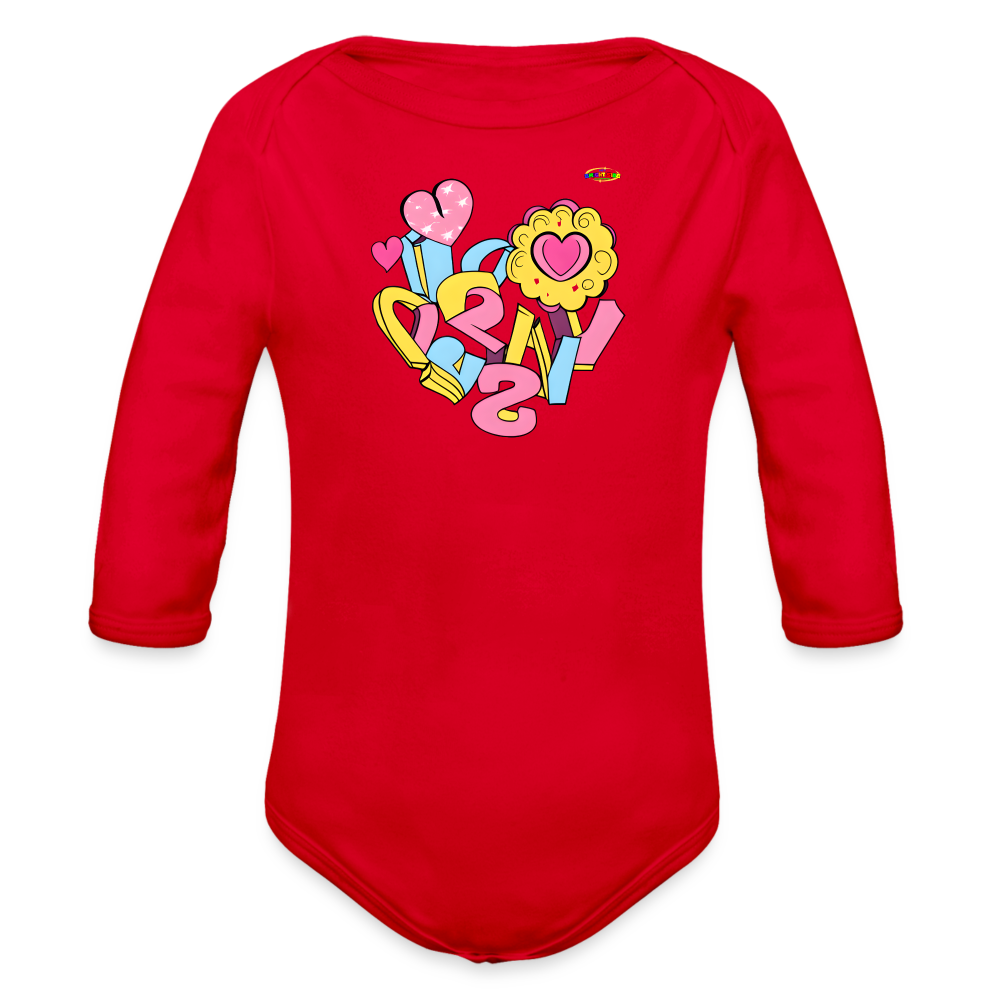 Spreading Love Graphic Baby Organic long Sleeve Baby Bodysuit-mybrightsideclothing.com - red