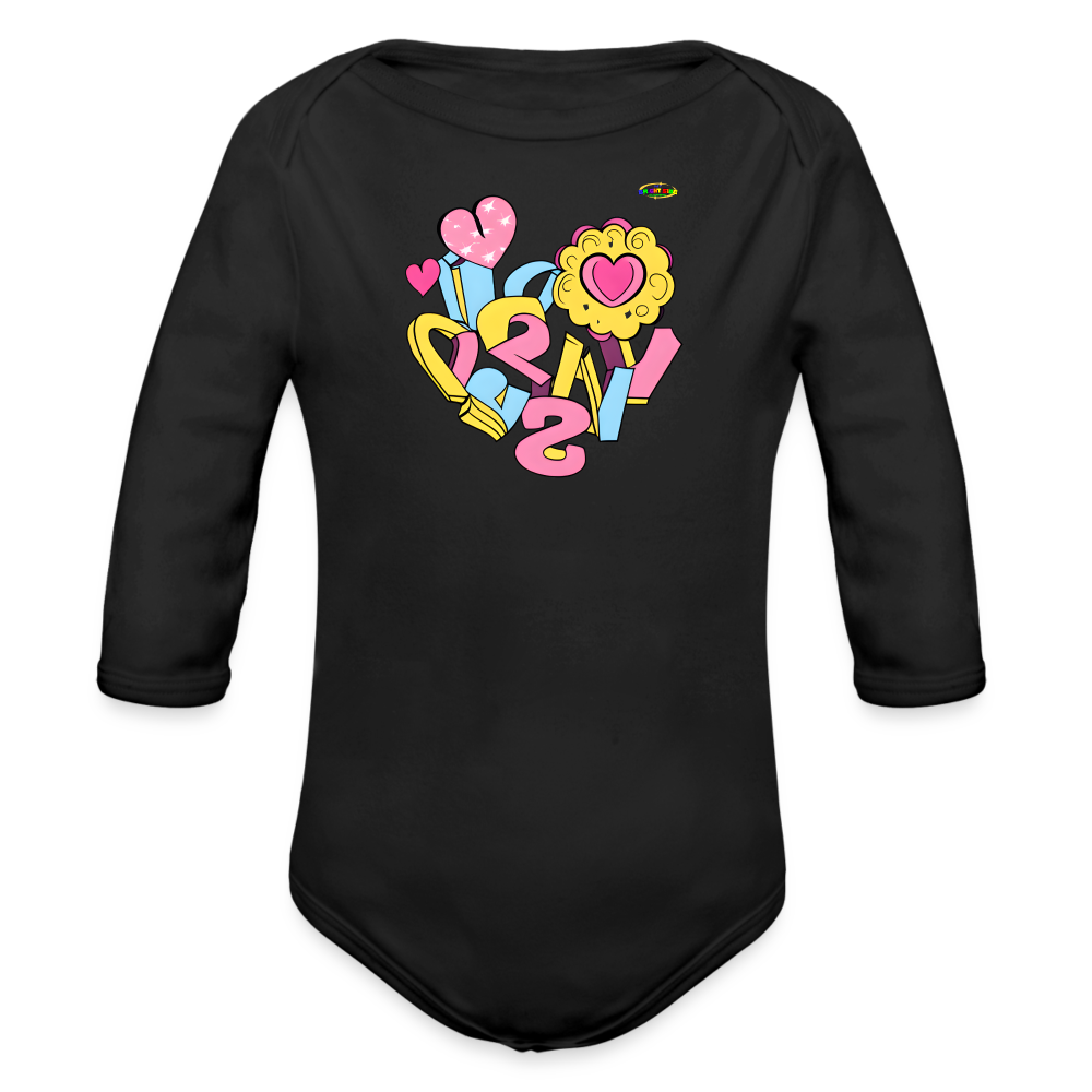 Spreading Love Graphic Baby Organic long Sleeve Baby Bodysuit-mybrightsideclothing.com - black