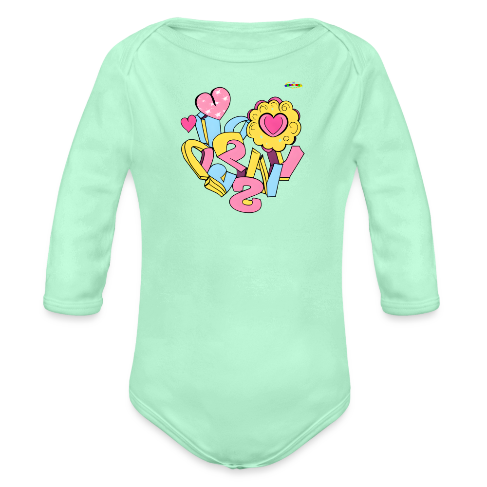 Spreading Love Graphic Baby Organic long Sleeve Baby Bodysuit-mybrightsideclothing.com - light mint