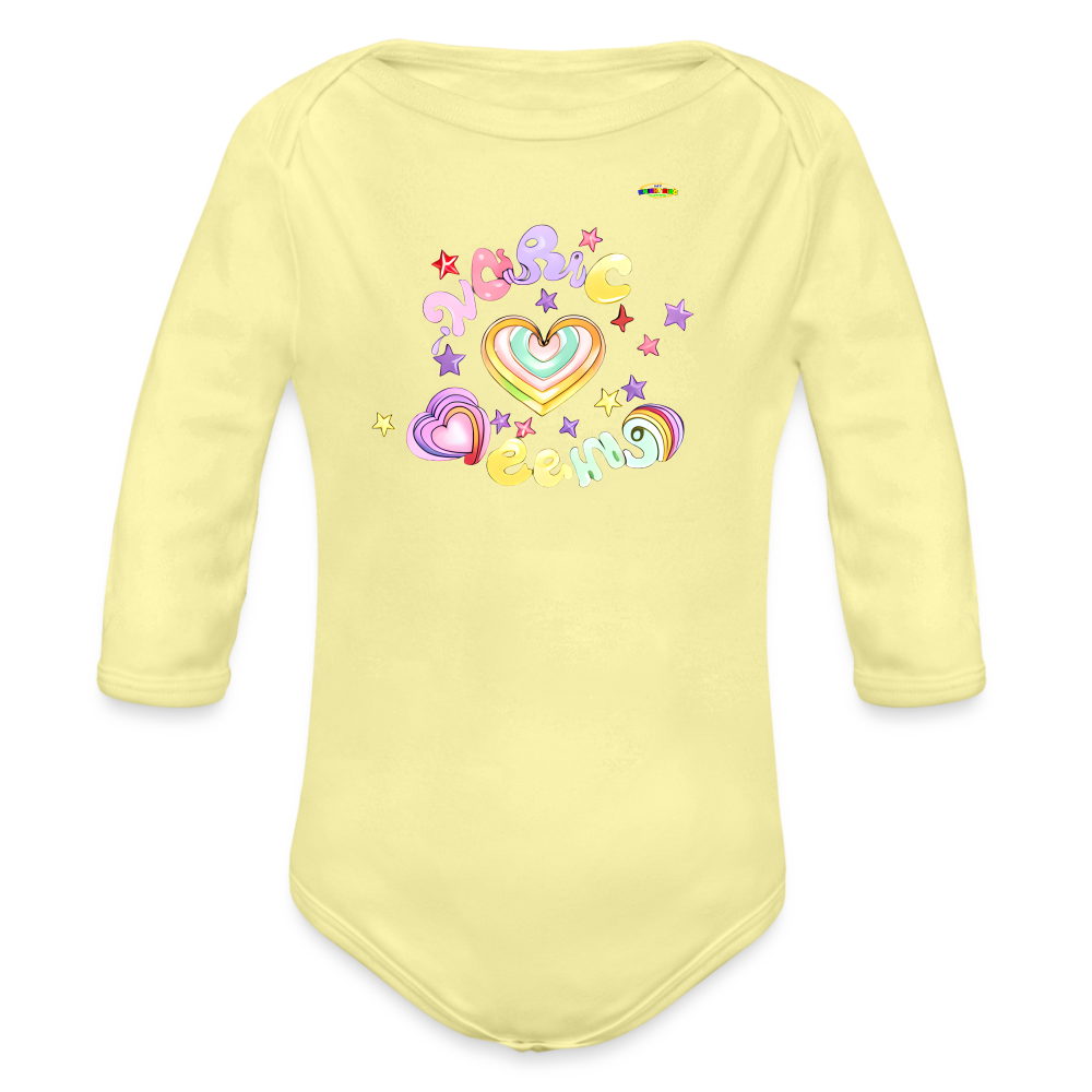 Spreading Love Graphic Baby Organic long Sleeve Baby Bodysuit-mybrightsideclothing.com - washed yellow