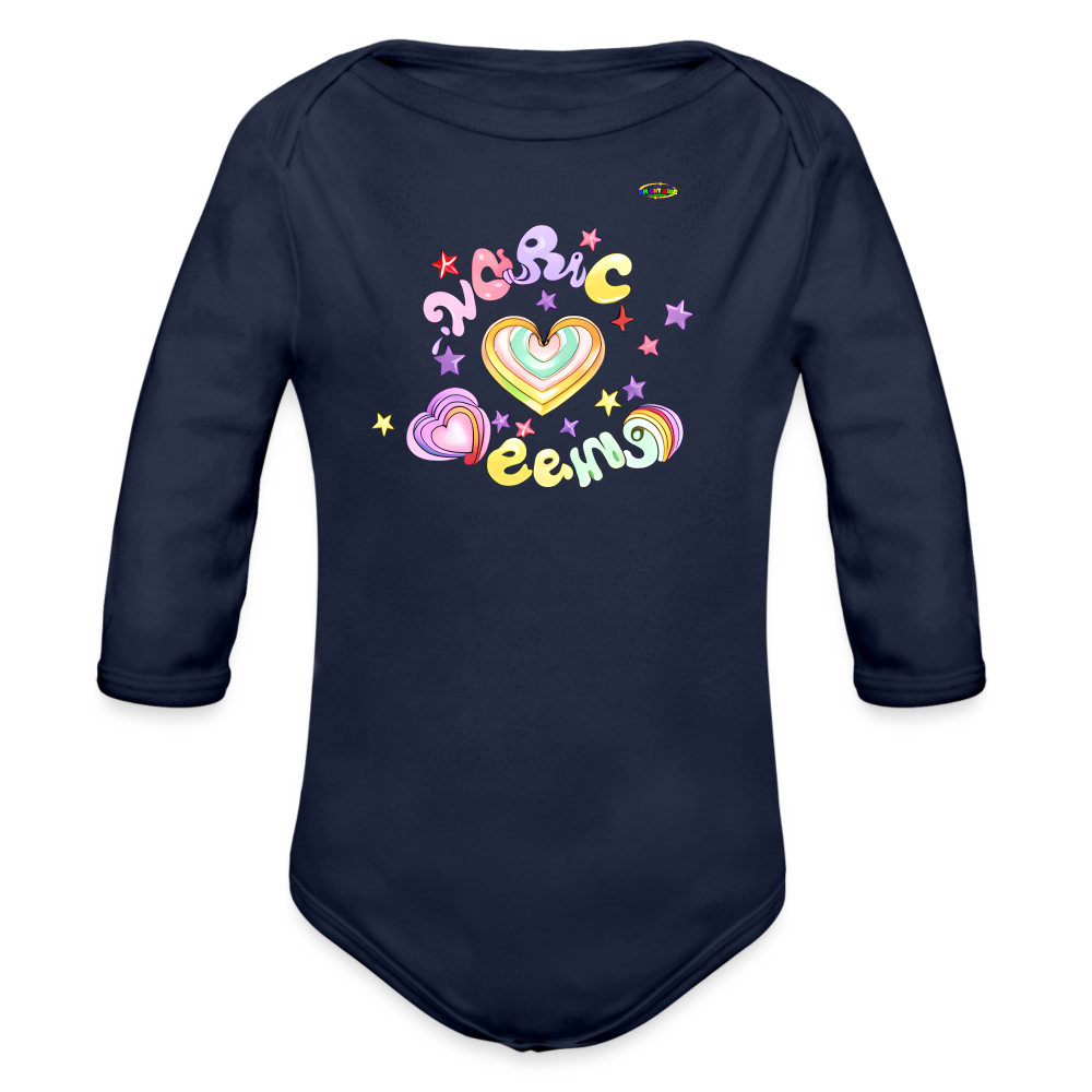 Spreading Love Graphic Baby Organic long Sleeve Baby Bodysuit-mybrightsideclothing.com - dark navy