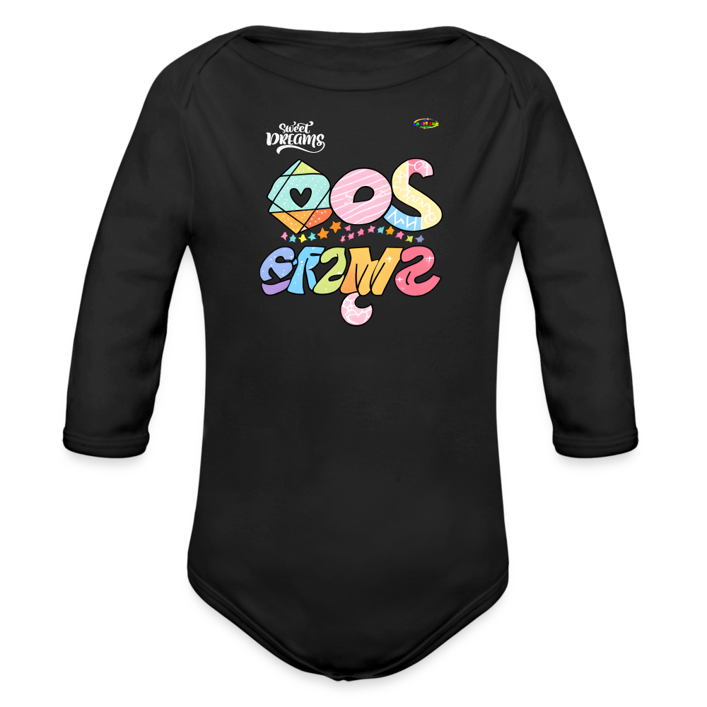 Sweet Bright Dreams Rainbow Graphic Baby Organic long Sleeve Baby Bodysuit-mybrightsideclothing.com - black