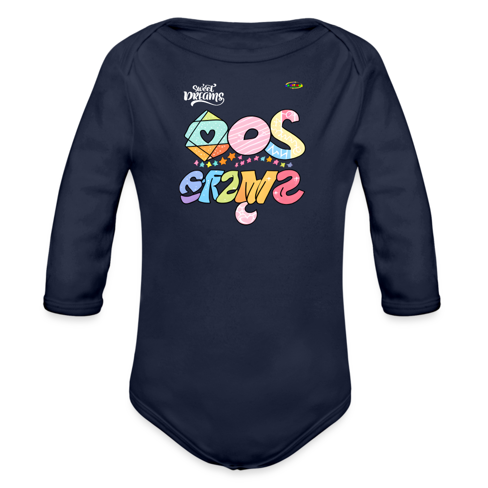 Sweet Bright Dreams Rainbow Graphic Baby Organic long Sleeve Baby Bodysuit-mybrightsideclothing.com - dark navy