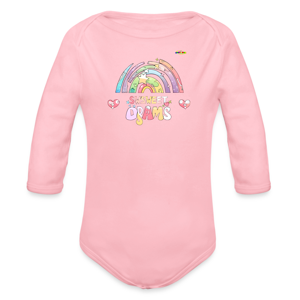 Sweet Bright Dreams Rainbow Graphic Baby Organic long Sleeve Baby Bodysuit-mybrightsideclothing.com - light pink