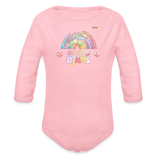 Sweet Bright Dreams Rainbow Graphic Baby Organic long Sleeve Baby Bodysuit-mybrightsideclothing.com - light pink