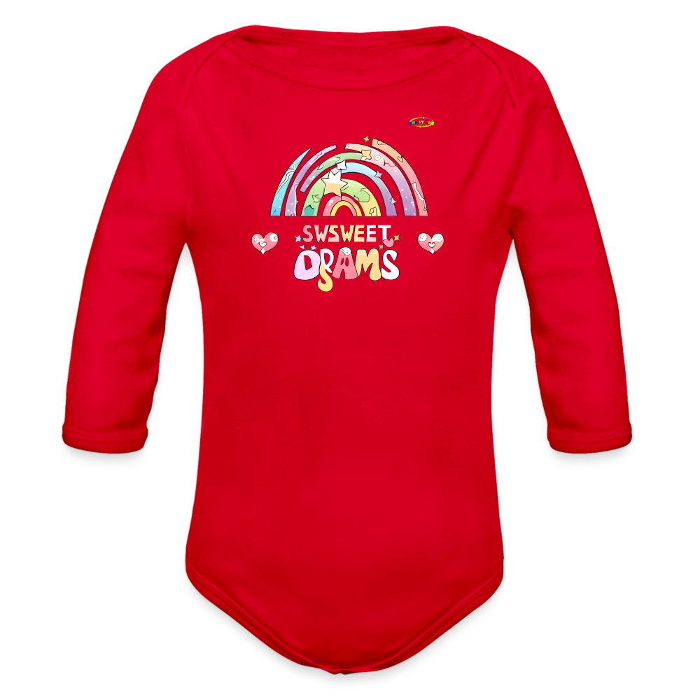 Sweet Bright Dreams Rainbow Graphic Baby Organic long Sleeve Baby Bodysuit-mybrightsideclothing.com - red