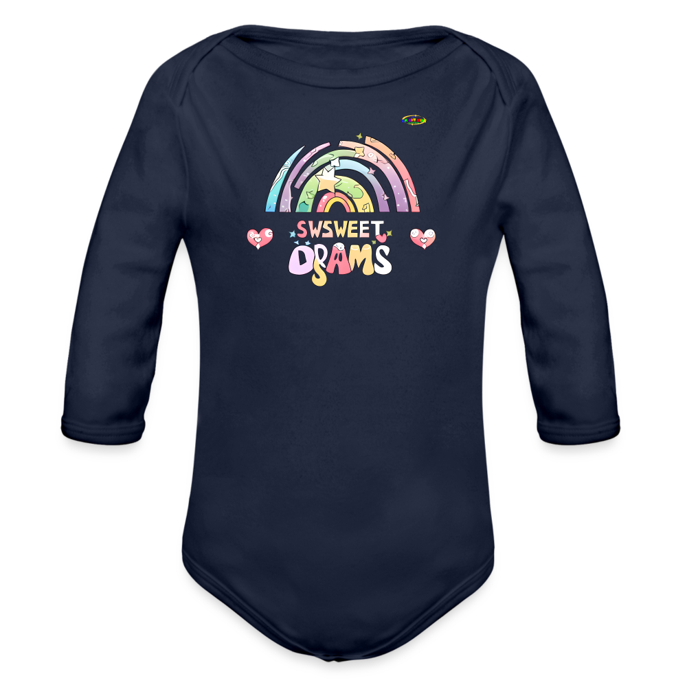 Sweet Bright Dreams Rainbow Graphic Baby Organic long Sleeve Baby Bodysuit-mybrightsideclothing.com - dark navy