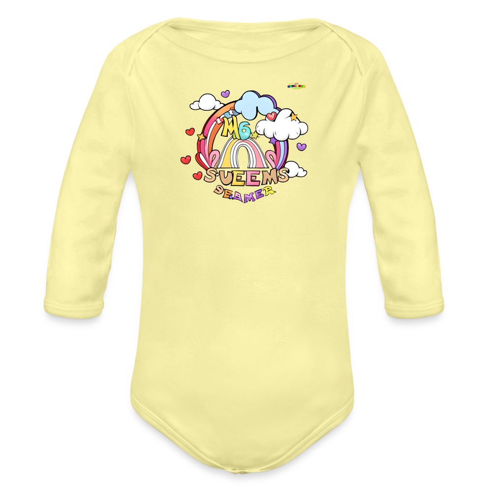 Sweet Bright Dreams Rainbow Graphic Baby Organic long Sleeve Baby Bodysuit-mybrightsideclothing.com - washed yellow