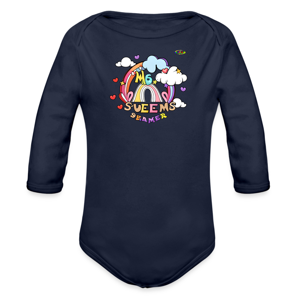 Sweet Bright Dreams Rainbow Graphic Baby Organic long Sleeve Baby Bodysuit-mybrightsideclothing.com - dark navy