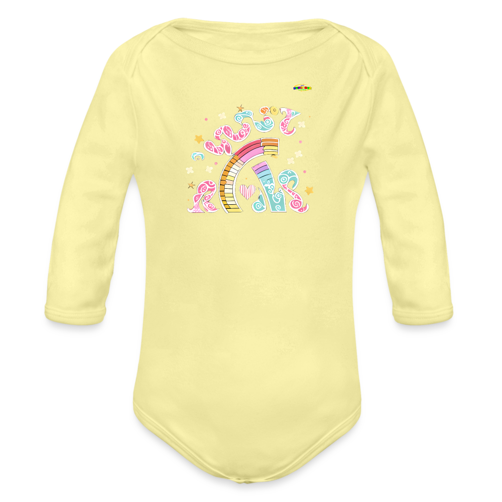 Sweet Bright Dreams Rainbow Graphic Baby Organic long Sleeve Baby Bodysuit-mybrightsideclothing.com - washed yellow